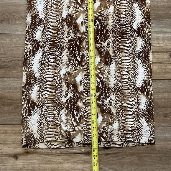 Women's Calvin Klein Maxi Dress SZ 6 Button Front Brown White Snake Print - Picture 7 of 10